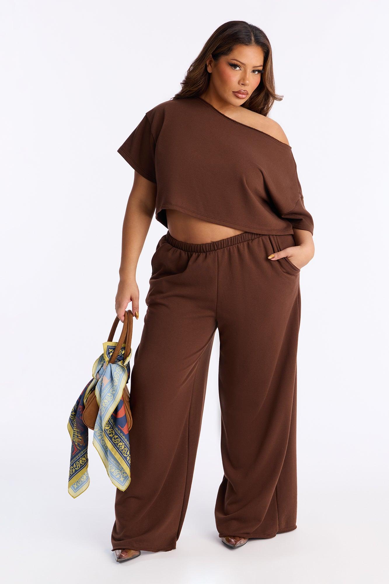 Chill Status Off Shoulder Pant Set - Mocha Female Product Image