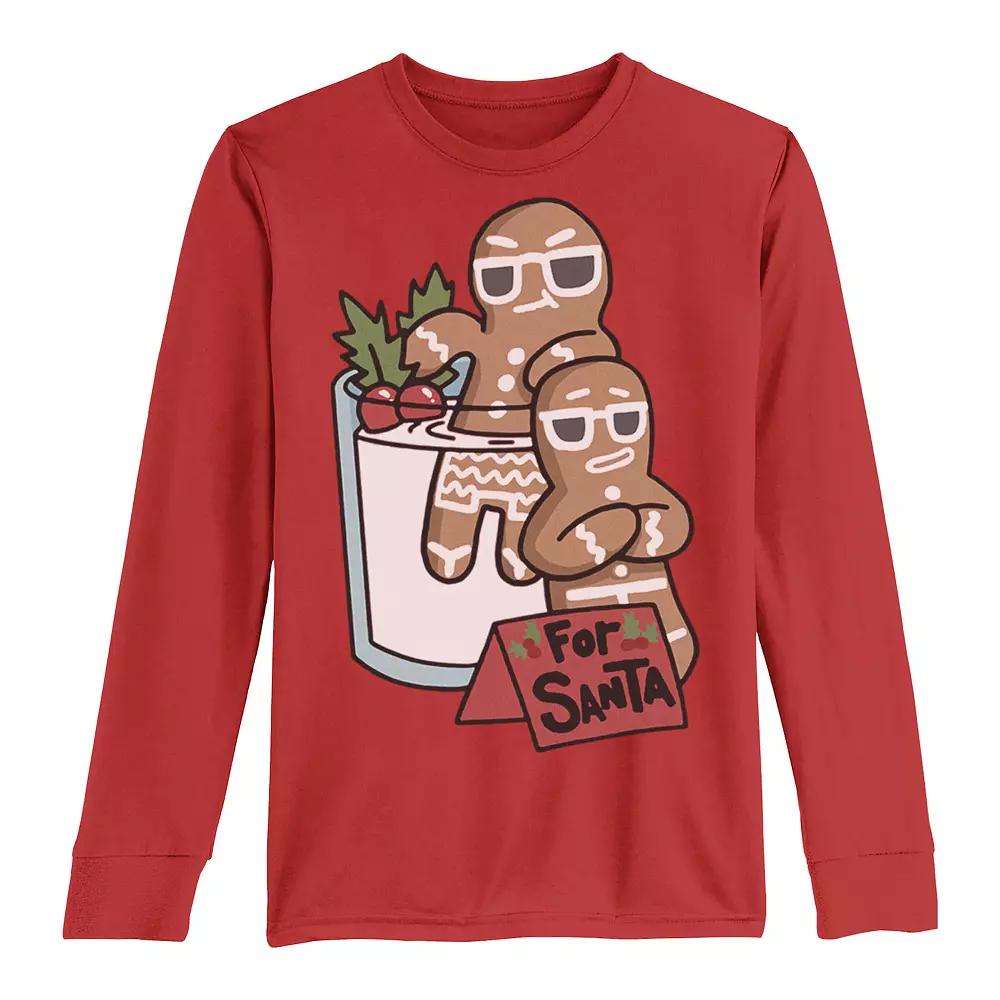 Boys 8-20 For Santa Gingerbread Men Milk Dip Chillin Long Sleeve Tee, Boy's, Size: XL, Red Product Image