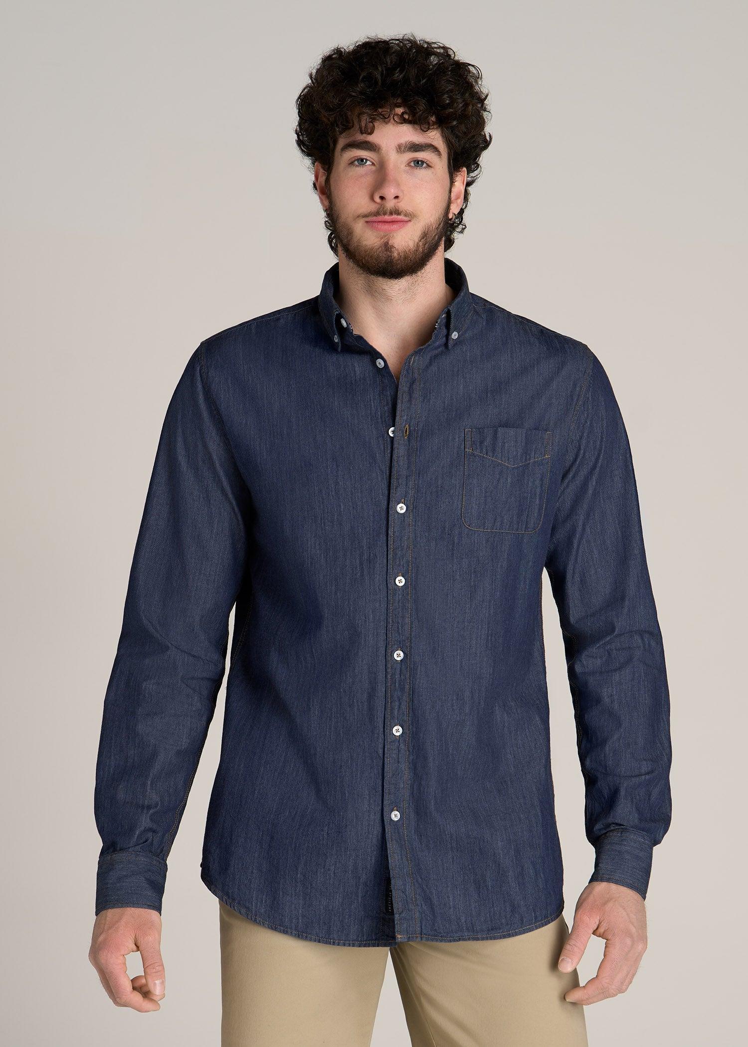 Chambray Button-Down Shirt for Tall Men in Dark Chambray Male Product Image