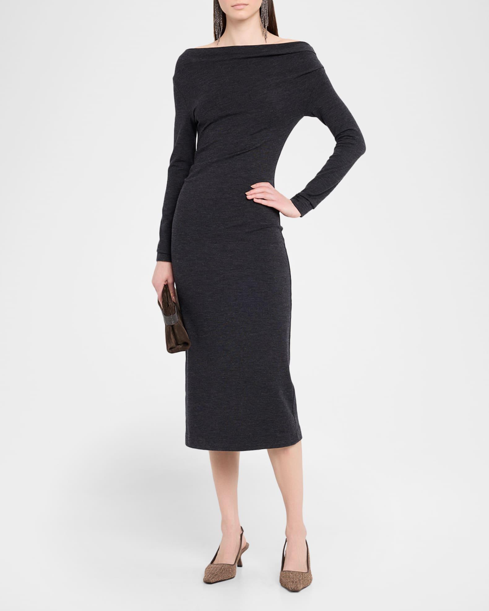 Draped Off-The-Shoulder Wool Jersey Midi Dress Product Image