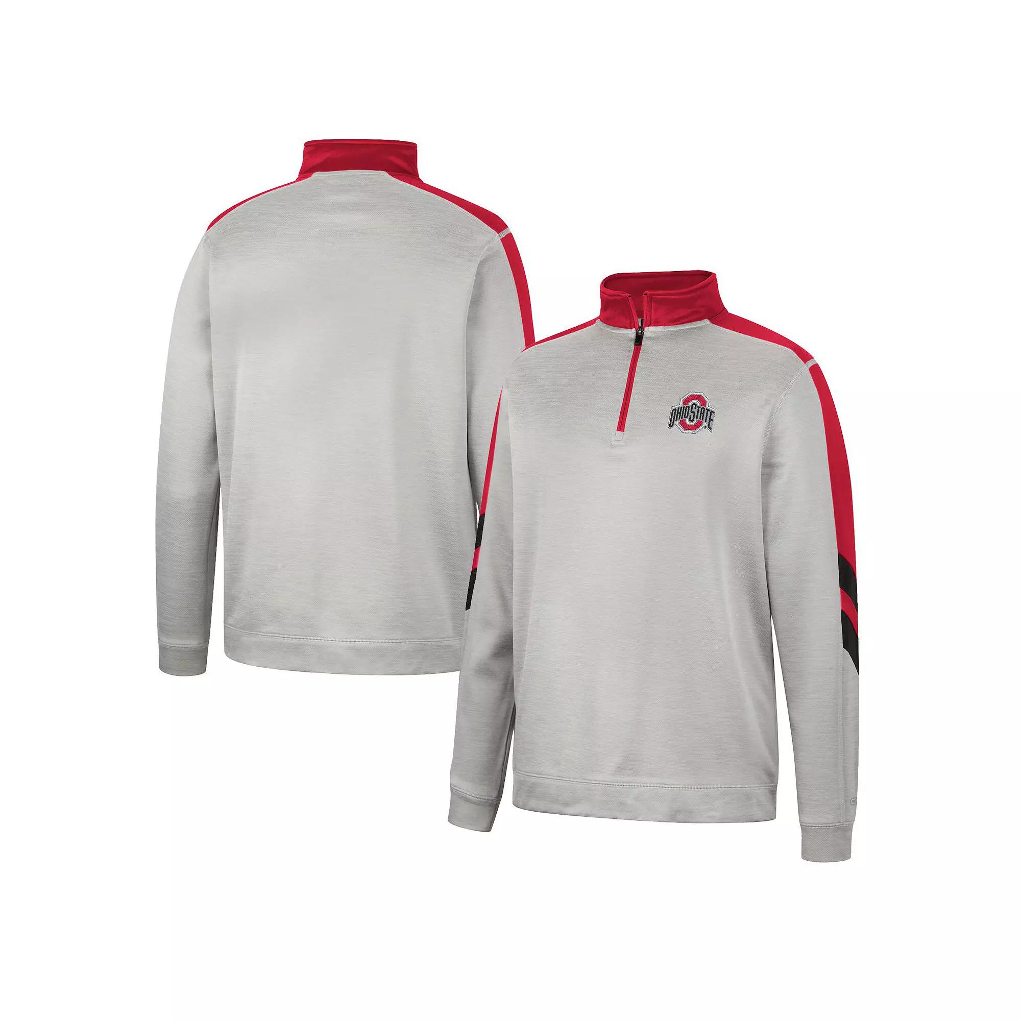 Men's Colosseum Gray/Scarlet Ohio State Buckeyes Bushwood Fleece Quarter-Zip Jacket,  Product Image