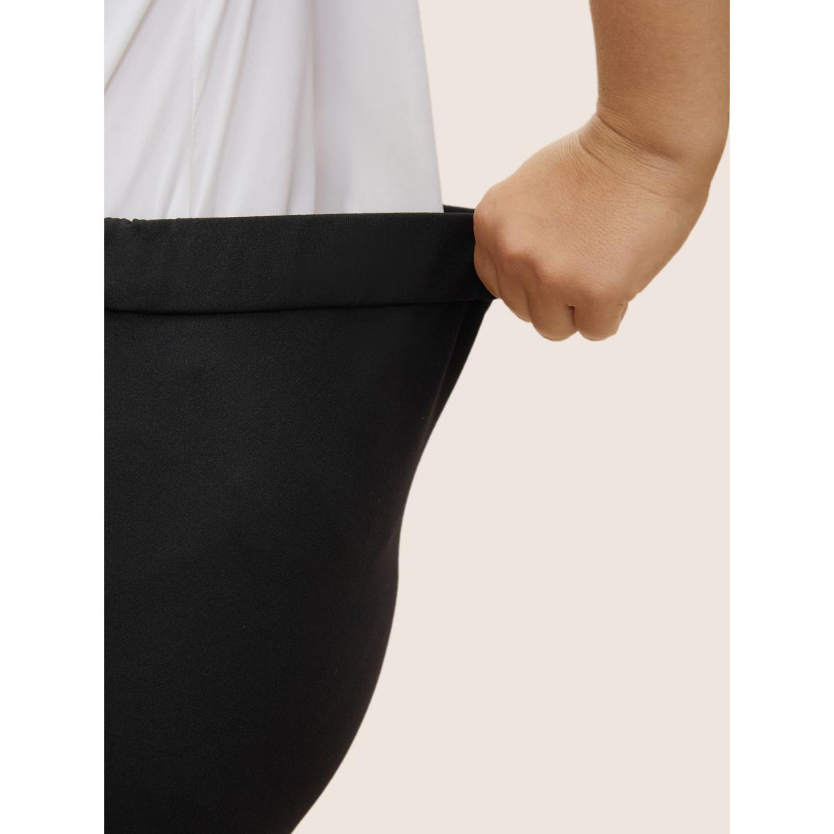 Plus Size Plain Pocket Elastic Waist High Rise Pants Women Black Basics Skinny High Rise Everyday Pants BloomChic 22-24/3X Product Image