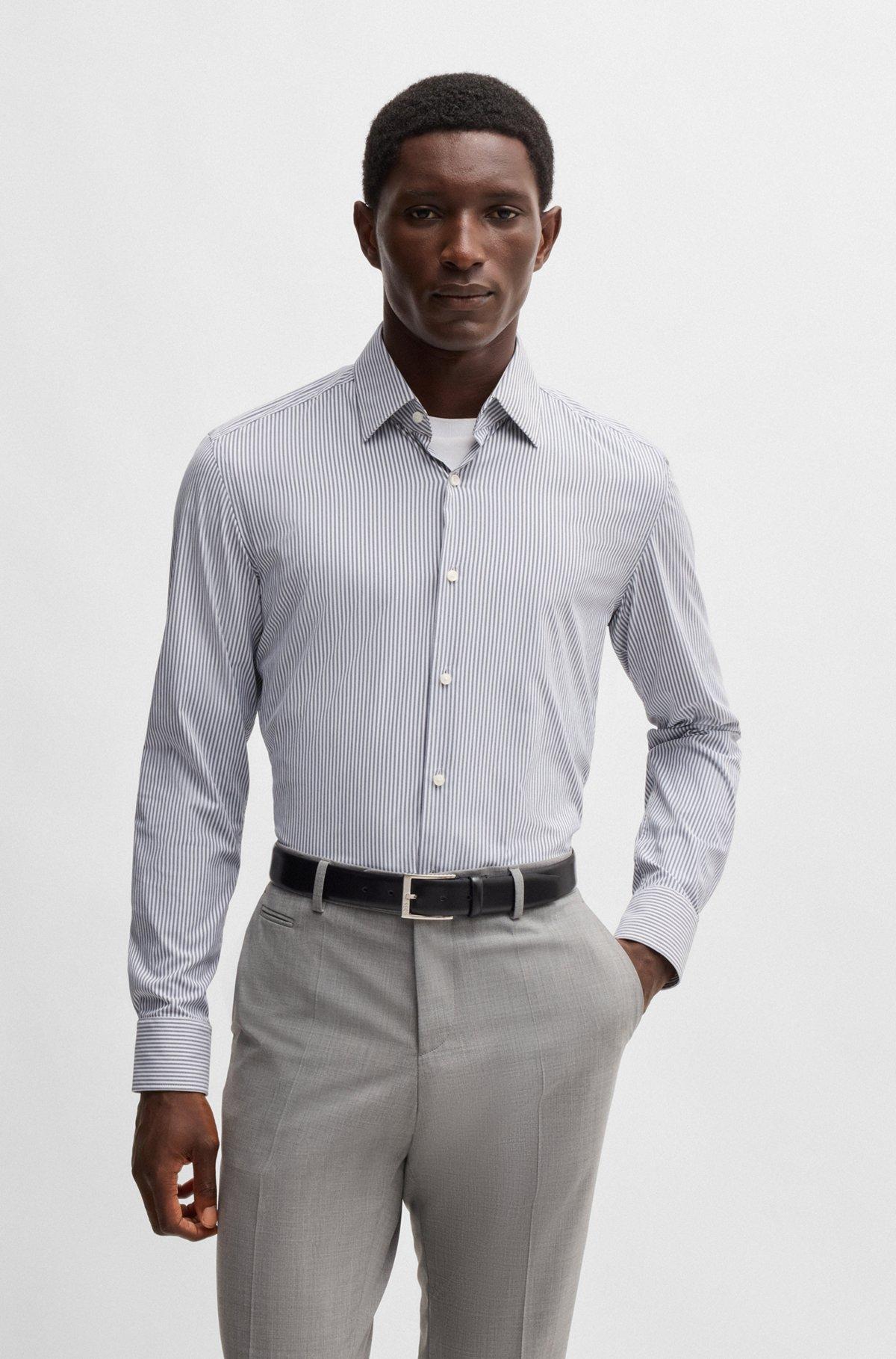 Slim-fit shirt in striped performance-stretch fabric Product Image