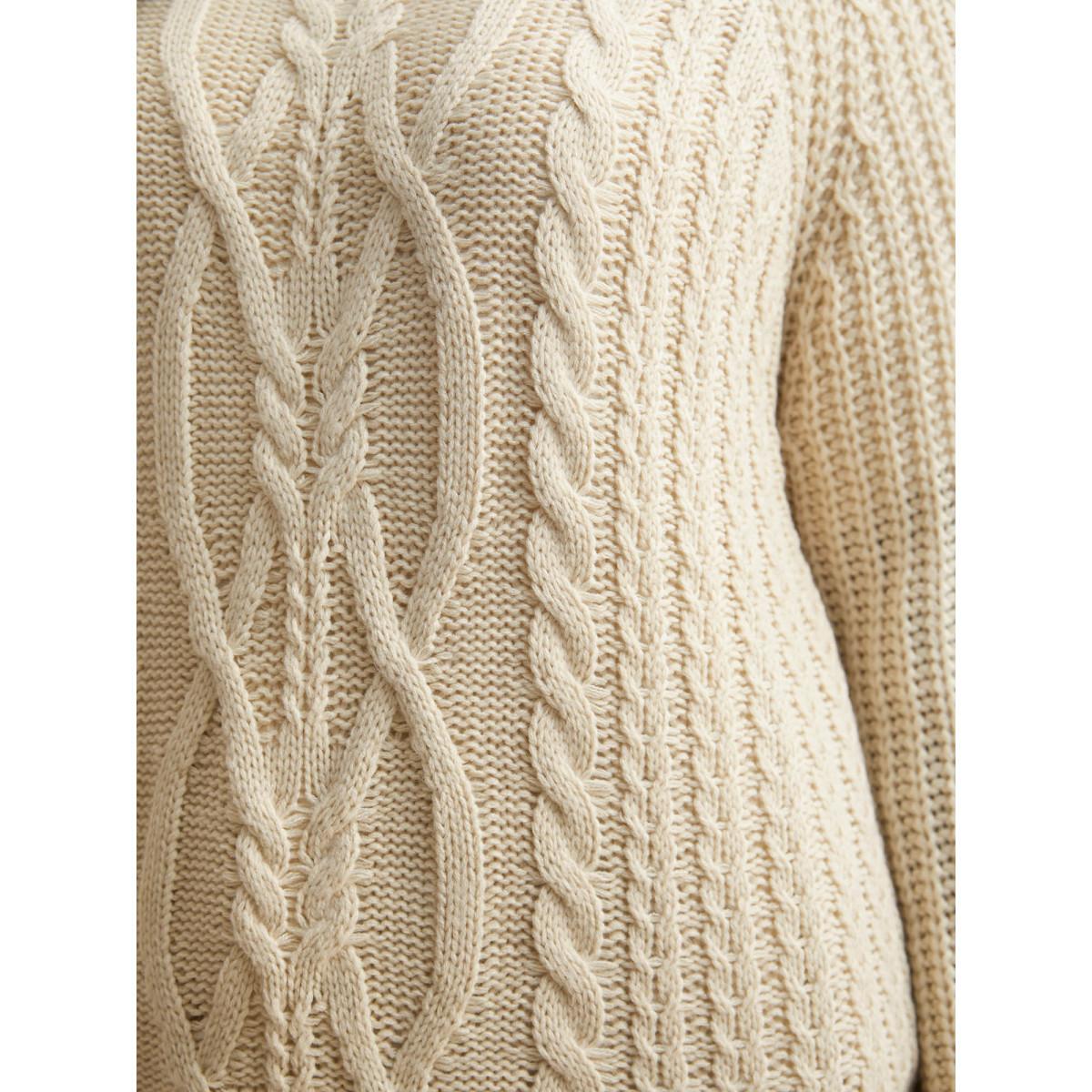 Plus Size Solid Cable Knit Raglan Sleeve Pullover WhiteSmoke Women Casual Long Sleeve Round Neck Everyday Pullovers BloomChic 26/4X Product Image