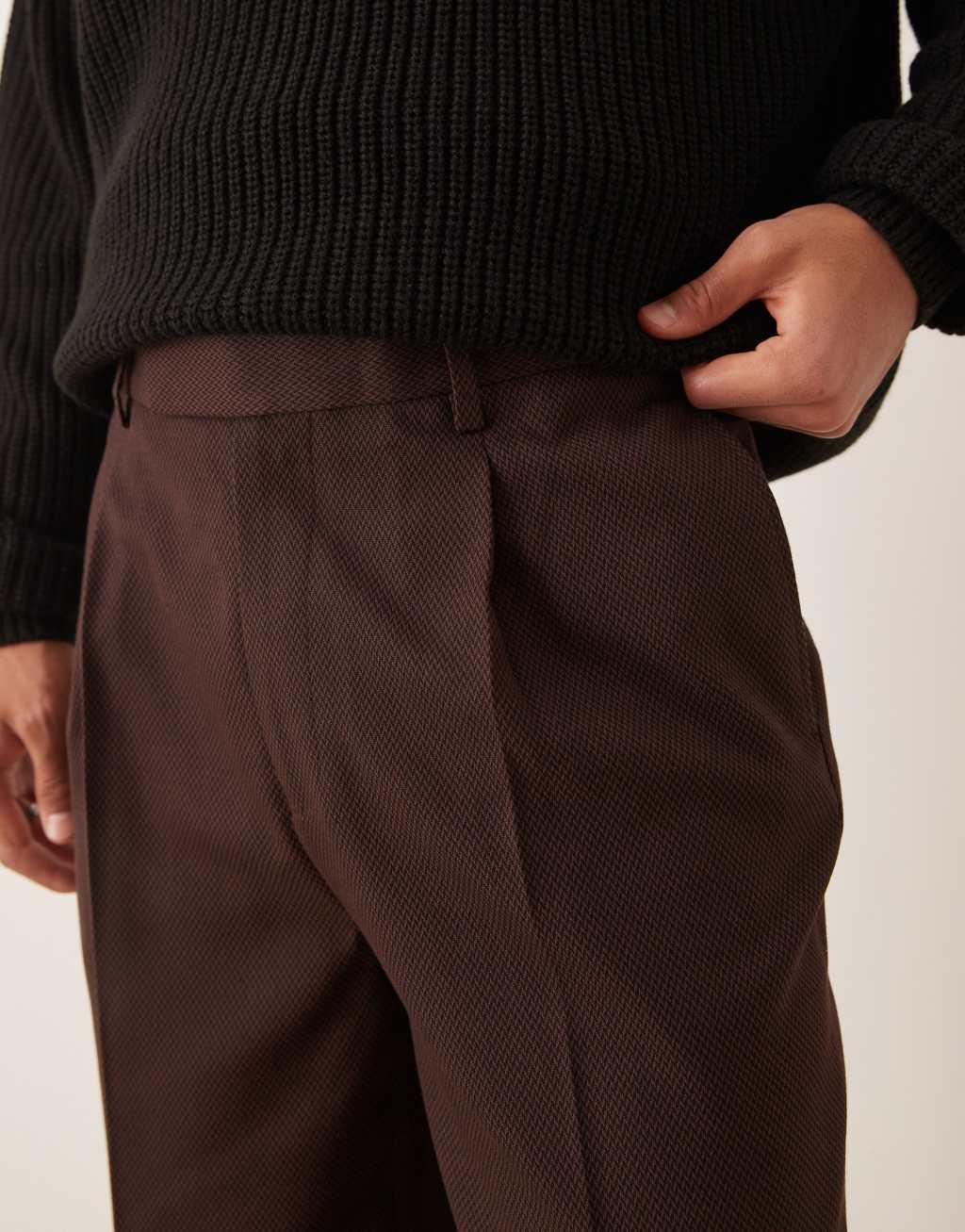 ASOS DESIGN smart oversized tapered pants in brown micro texture Product Image