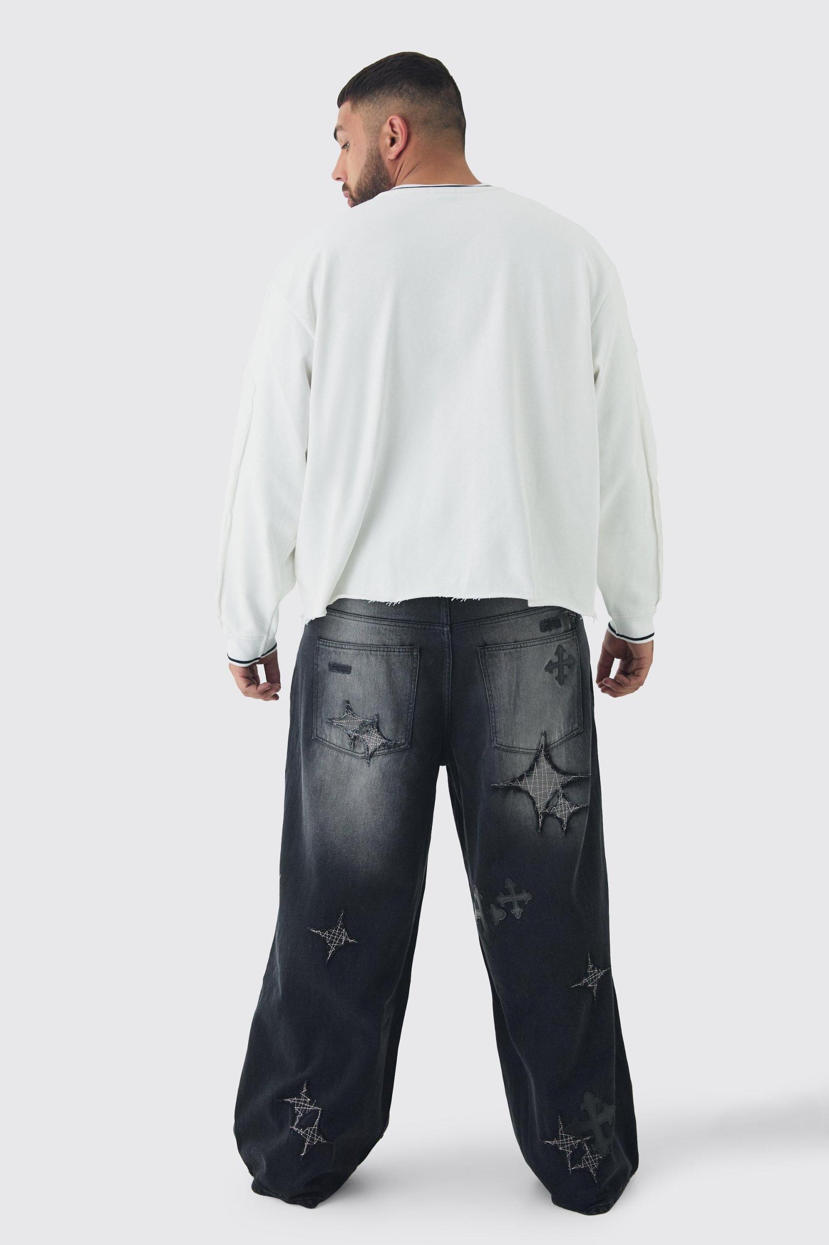 Plus Oversized Boxy Embroidered Sports Rib Sweatshirt | boohooMAN USA Product Image