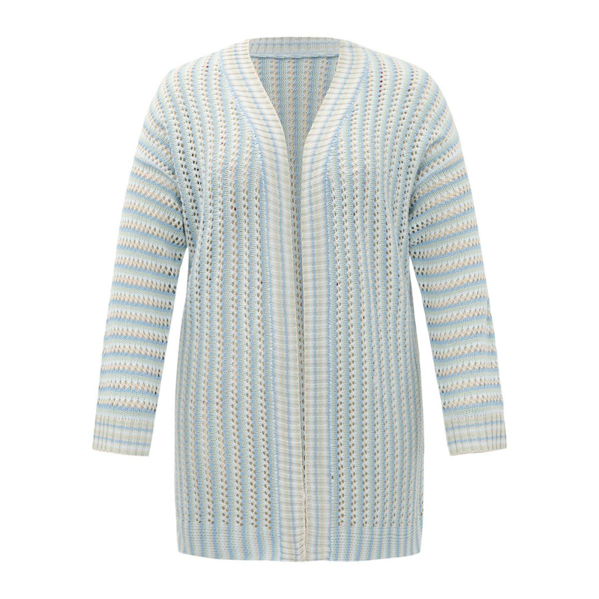 Plus Size Contrast Geo Eyelet Drop Shoulder Cardigan Multicolor Women Casual Loose Long Sleeve Dailywear Cardigans BloomChic 28/5X Product Image