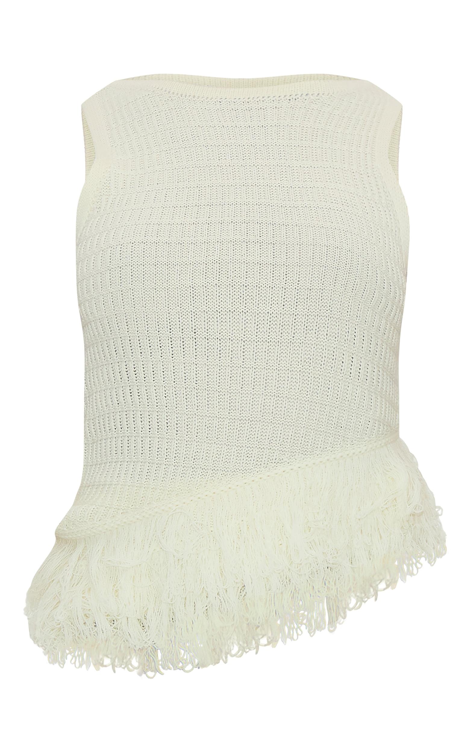 Petite Cream Fringe Edge Sleeveless Knit Top Product Image