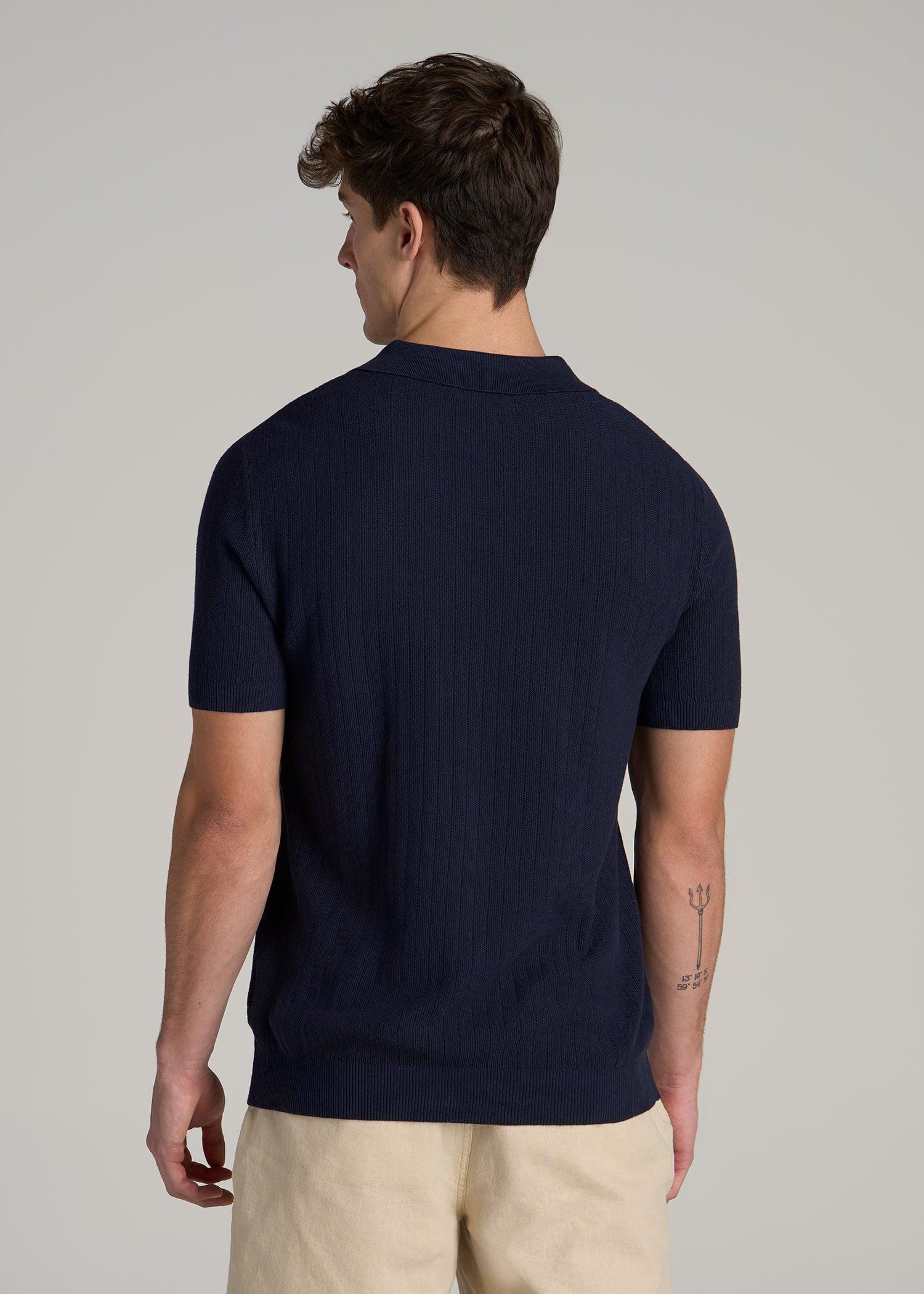 Linen Blend Ribbed Knit Polo Shirt for Tall Men in Stone Male Product Image