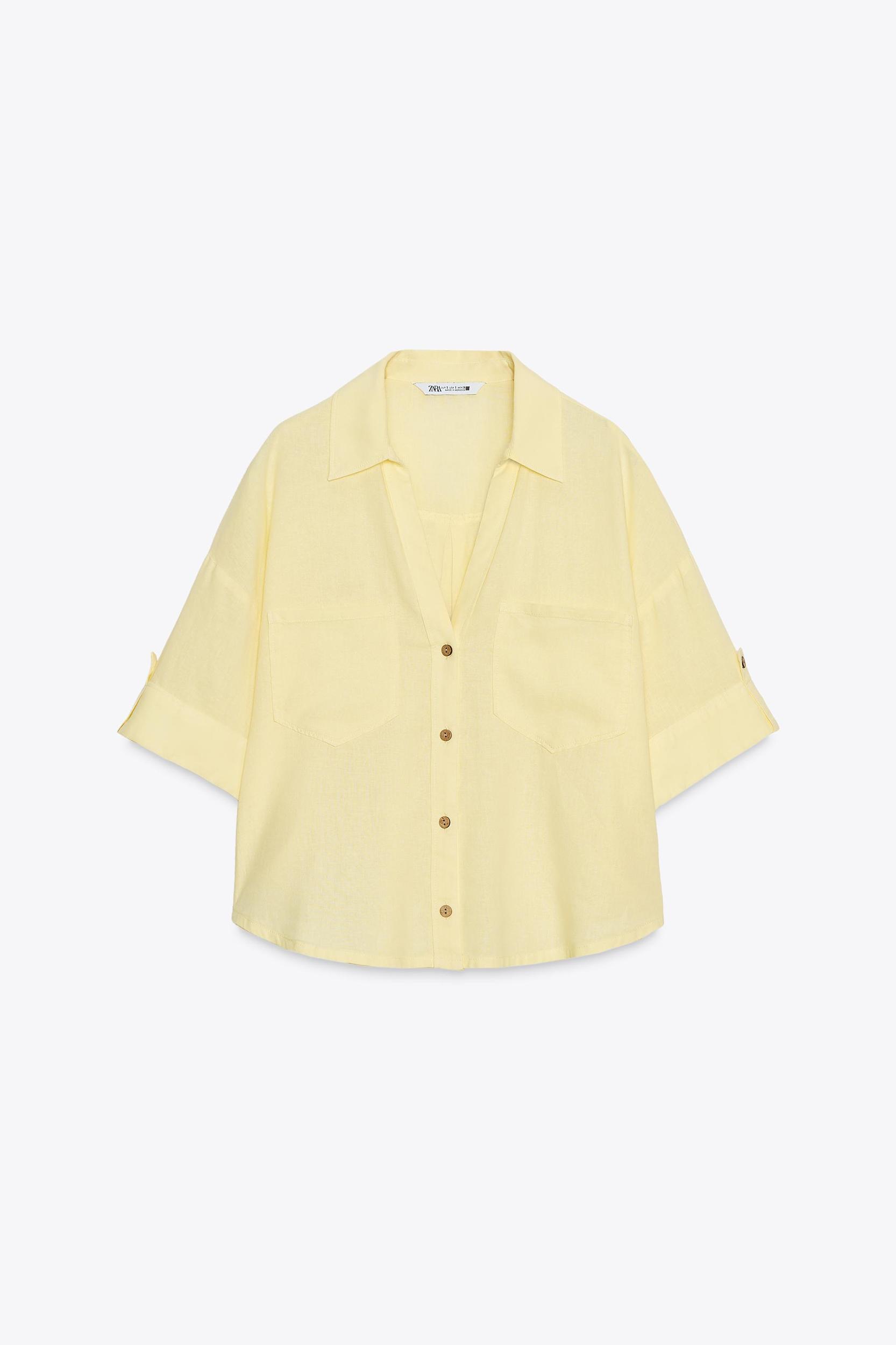 LINEN BLEND CROPPED SHIRT Product Image