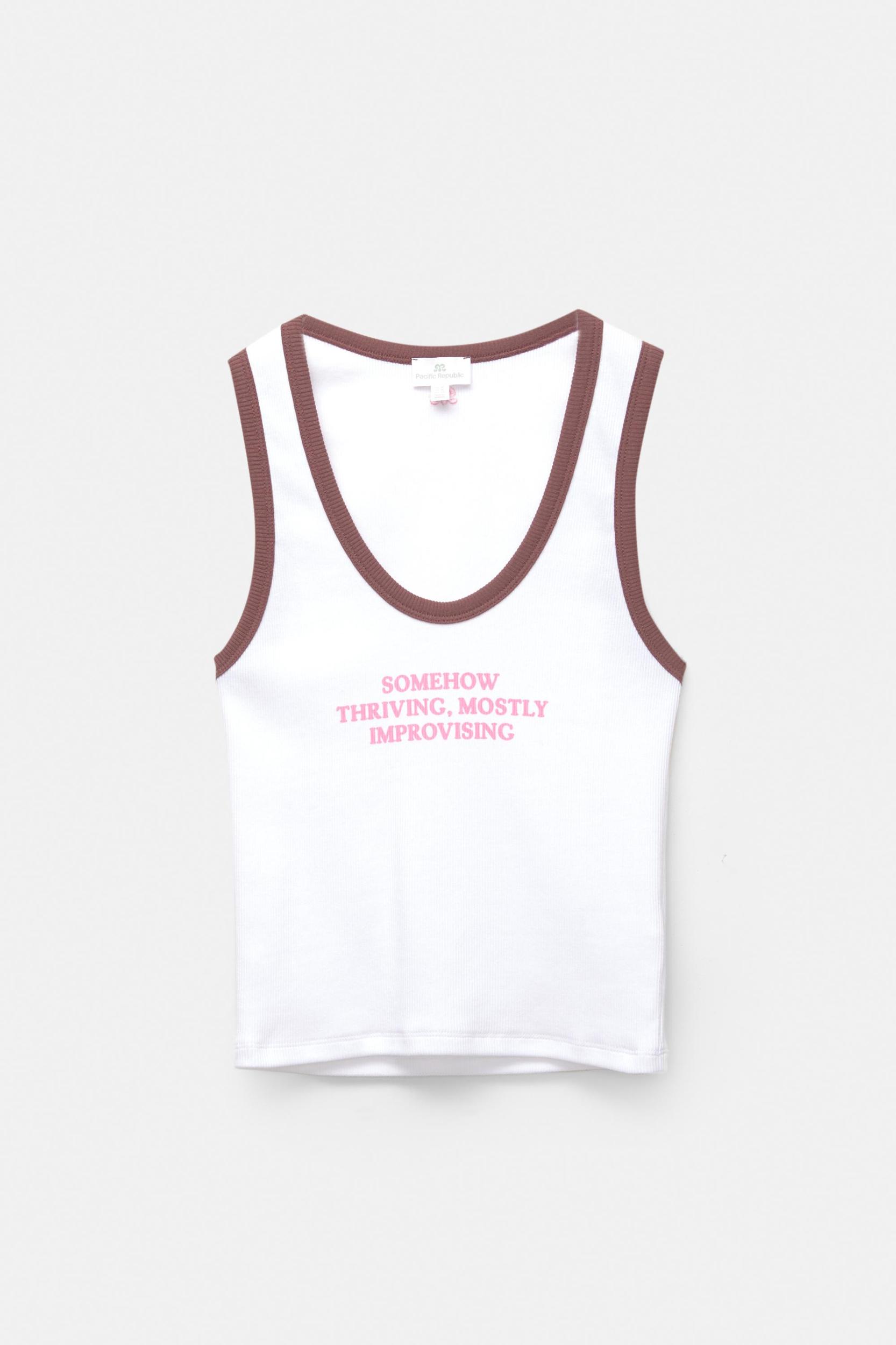 Ribbed Tank Top with Slogan Product Image