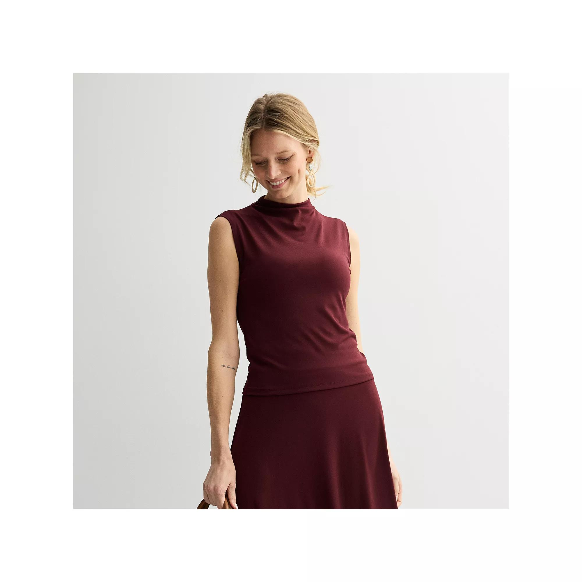 Women's Nine West Drape Mockneck Shell Top, Size: Large, Maddie Purple Product Image