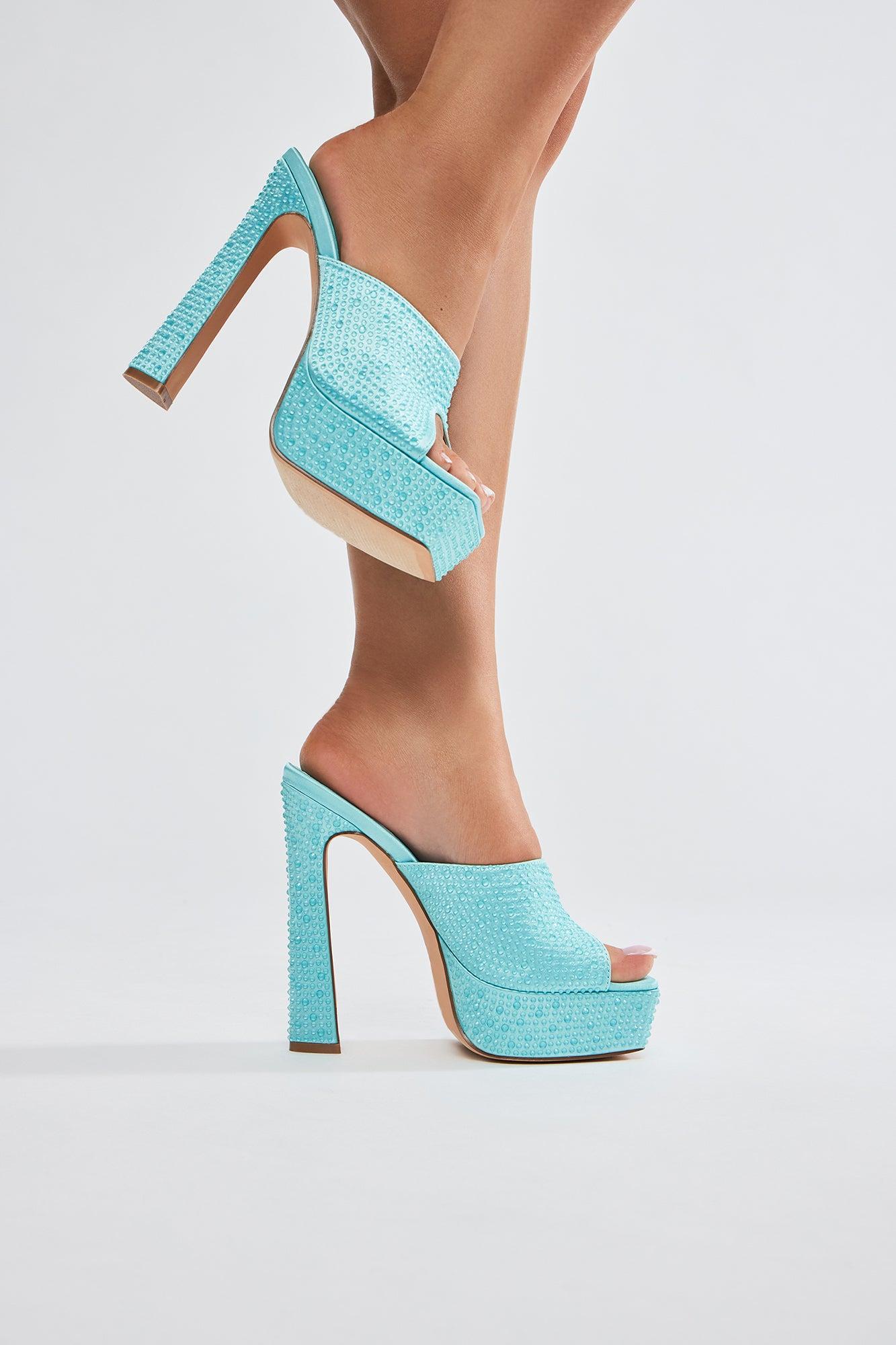 All Eyes On Me Platform Mules - Blue Product Image