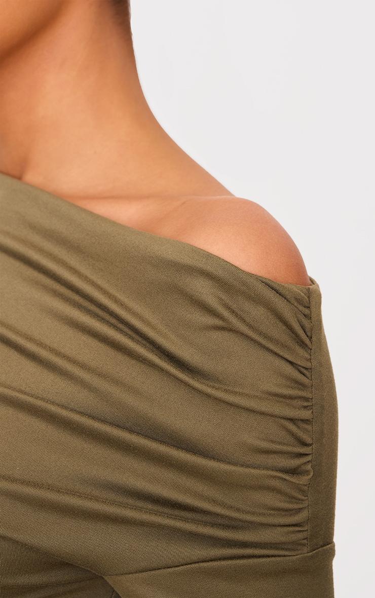 Khaki Contour Jersey Asymmetric Ruched Side Long Sleeve Top Product Image