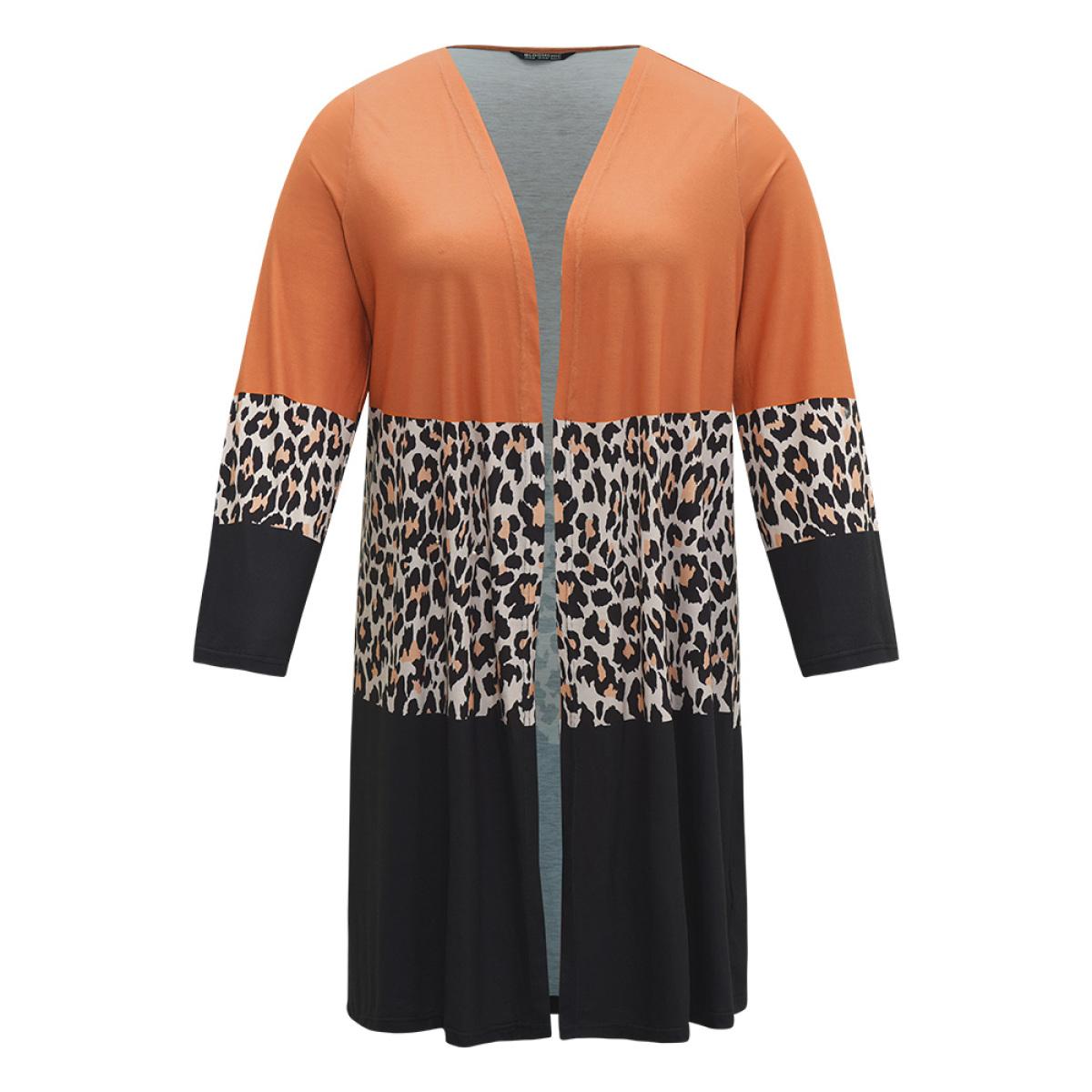 Plus Size Halloween Leopard Print Contrast Open Front Kimono Women Multicolor Casual Contrast Dailywear Kimonos BloomChic 10/M Product Image