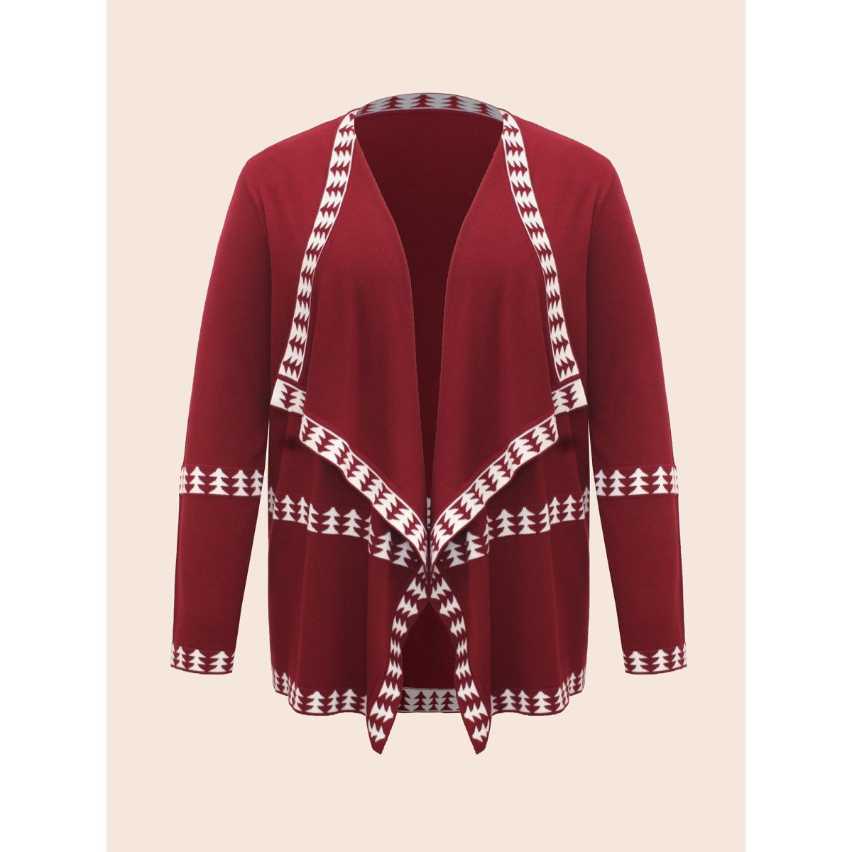 Plus Size Holiday Pattern Hem Lapel Collar Knit Cardigan Burgundy Women Casual Loose Long Sleeve Everyday Cardigans BloomChic 14-16/1X Product Image