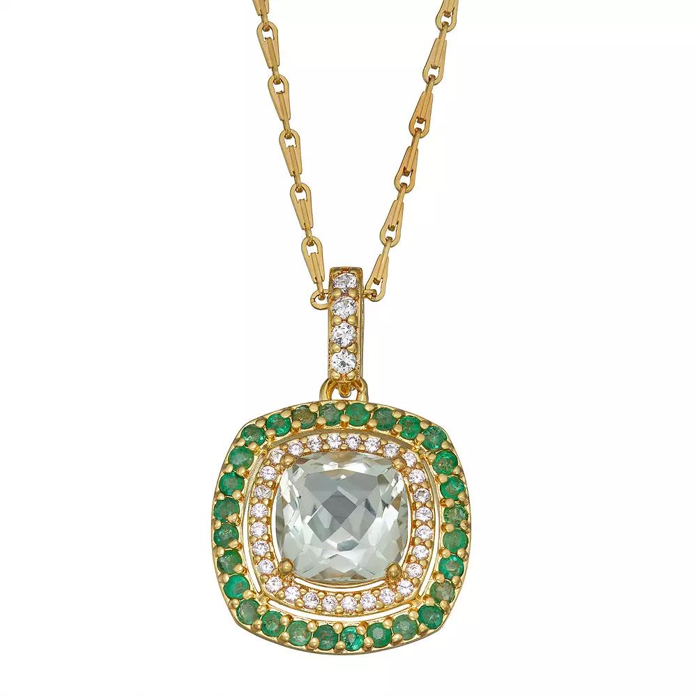 18K Gold over Sterling Silver Green Quartz Lab-Created Emerald & White Sapphire Drop Necklace, Women's, Size: 18", Gold Tone Product Image
