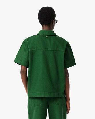 Oversized Denim Polo Shirt Product Image