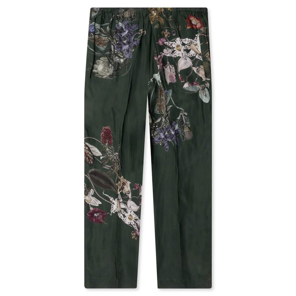 Green Pleat-Front Trousers With Floral Pattern 7092 M.W. - Bot Male Product Image