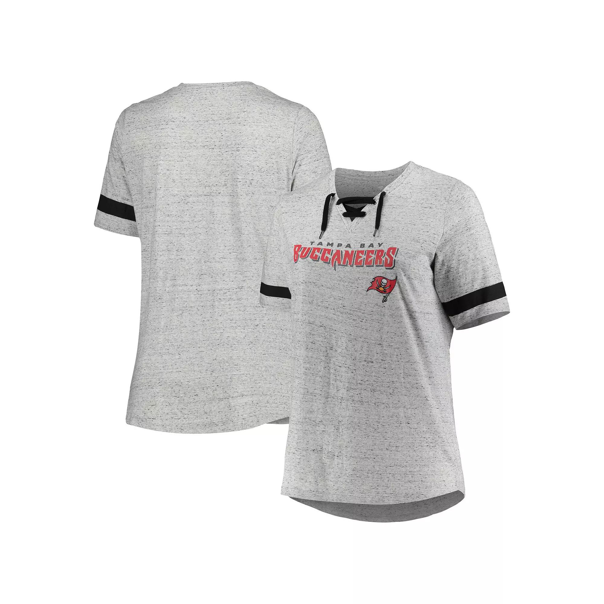 Women's Heather Gray Tampa Bay Buccaneers Plus Size Lace-Up V-Neck T-Shirt, Size: 1XL, Grey Product Image