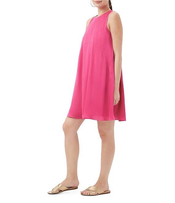 Trina Turk Mauvie Crinkle Georgette Round Neck Sleeveless Shift Dress Product Image