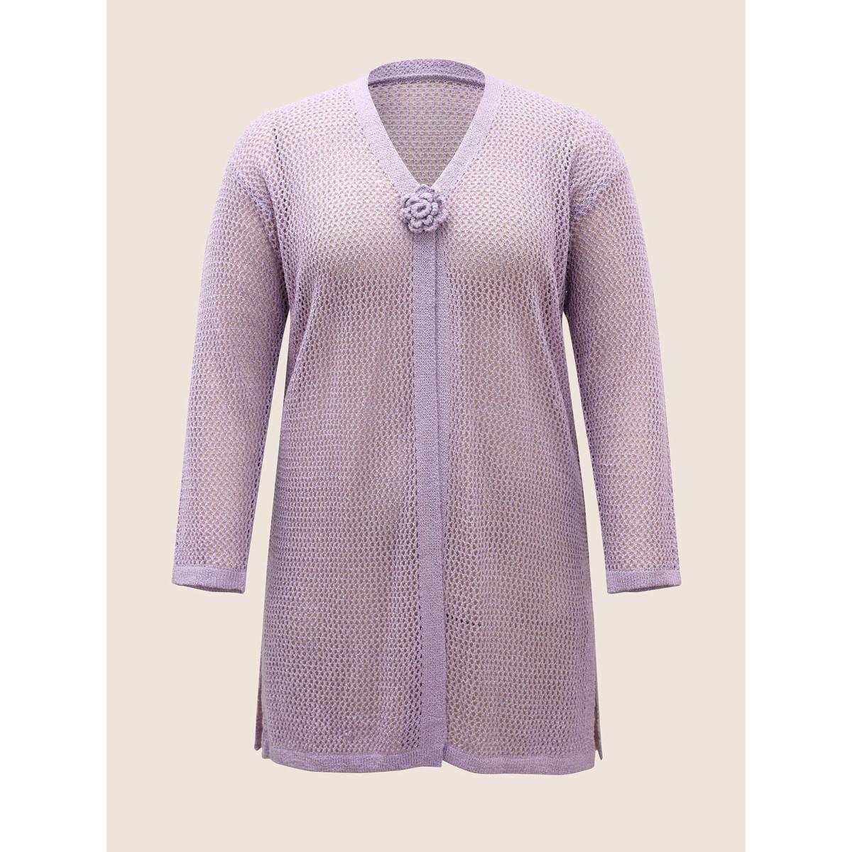 Plus Size Solid Stereo Flower Design Cut Out Cover Up Women's Swimwear Lavender Beach Loose Texture Curve Swim Cover Ups BloomChic 22-24/3X Product Image