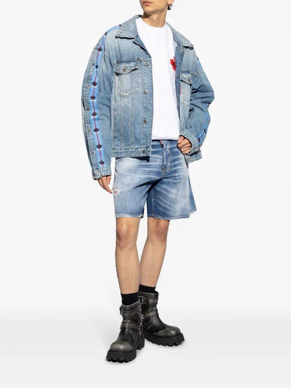logo-tag distressed denim shorts Product Image