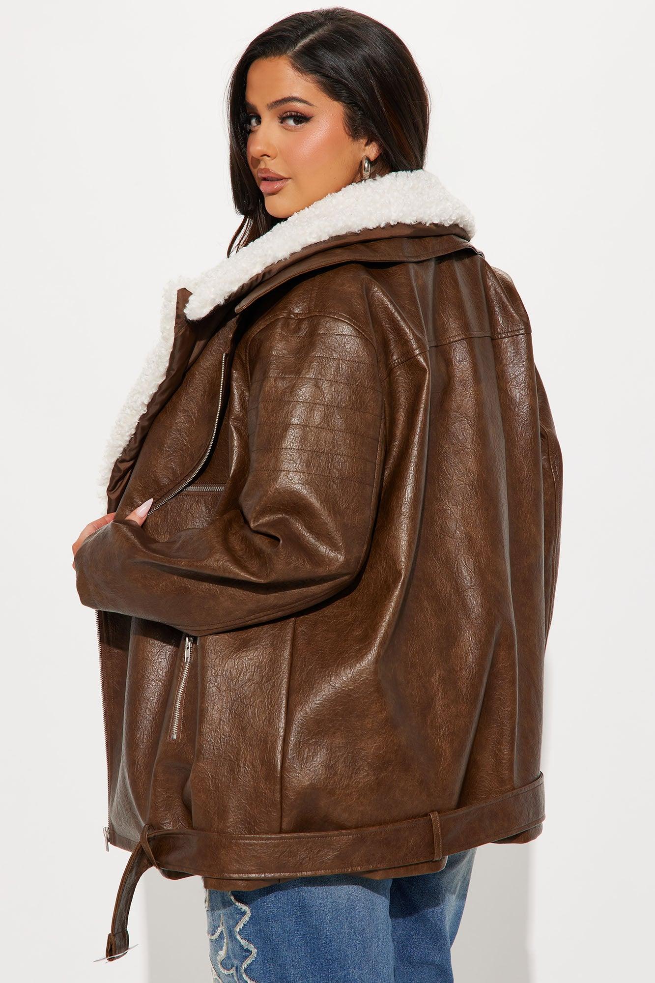 Bet On It Oversized Washed Moto Jacket - Brown Female Product Image