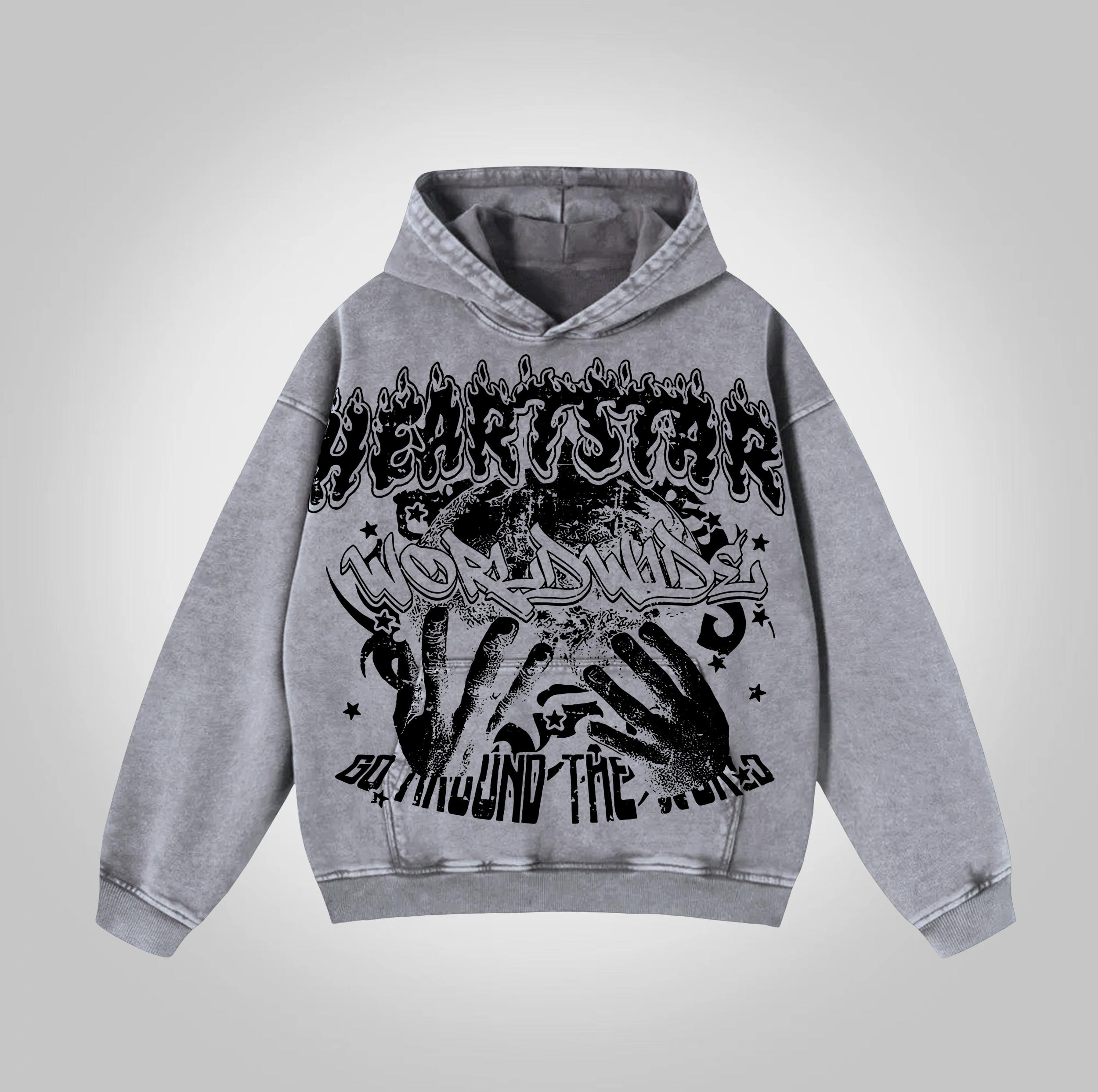 Vintage Heartstar Worldwide Graphic Acid Washed Oversized Hoodie Product Image