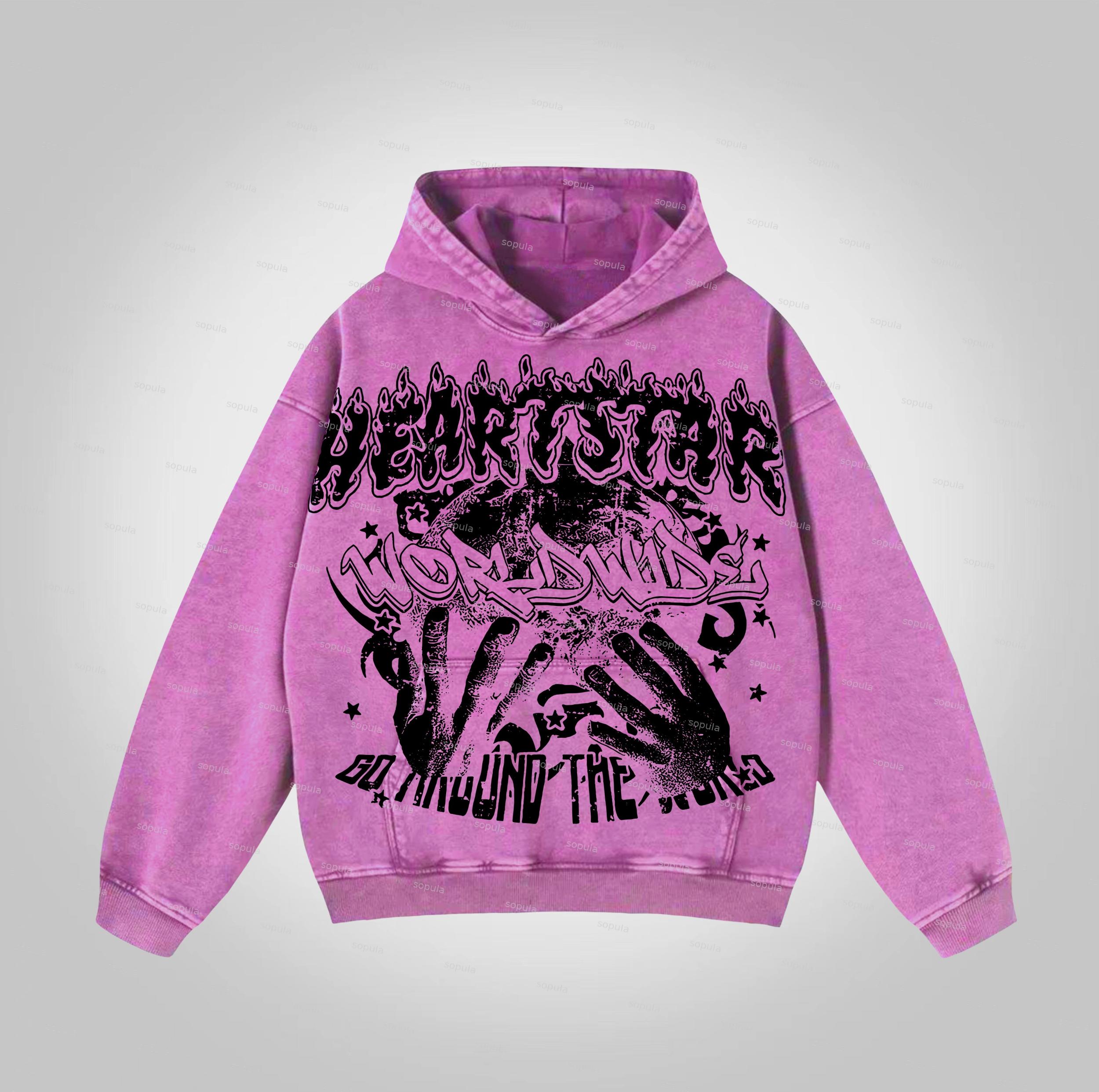 Sopula Flame Font Network Connection Graphic Washed Hoodie Product Image