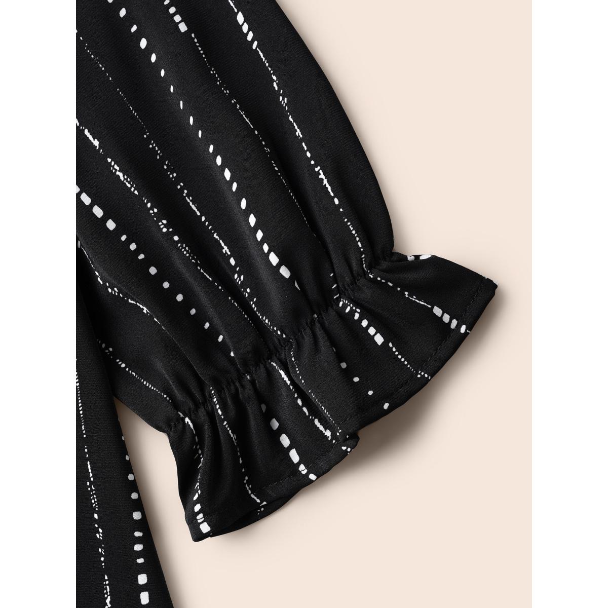 Plus Size Black Striped Lantern Sleeve Ruffles Blouse Women At the Office Long Sleeve Stand-up collar Work Blouses BloomChic 26/4X Product Image