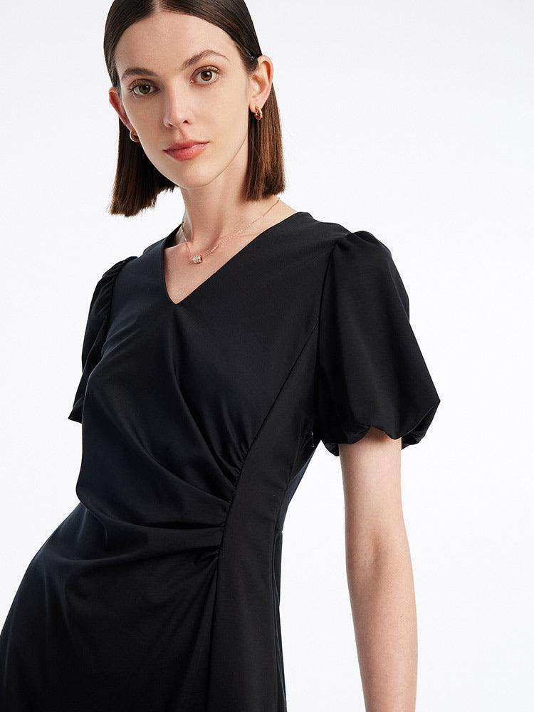 Ruched Mermaid V-Neck Midi Dress Product Image