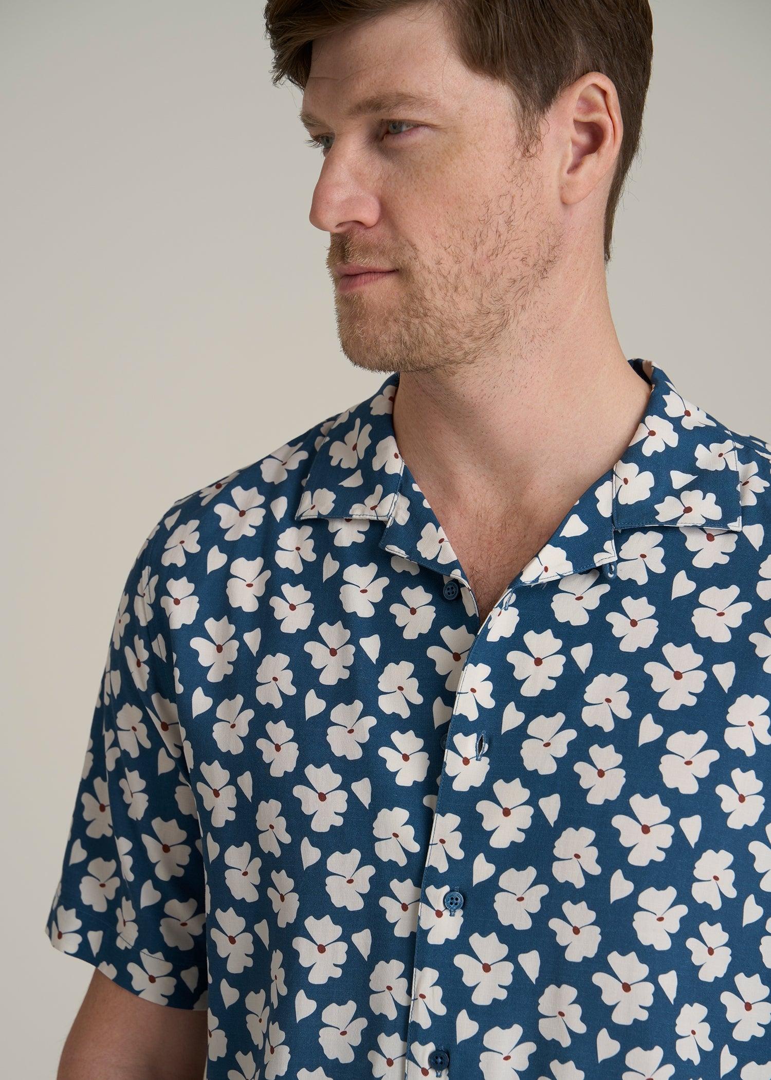 Short Sleeve Resort Shirt for Tall Men in Bright Blue Floral Male Product Image