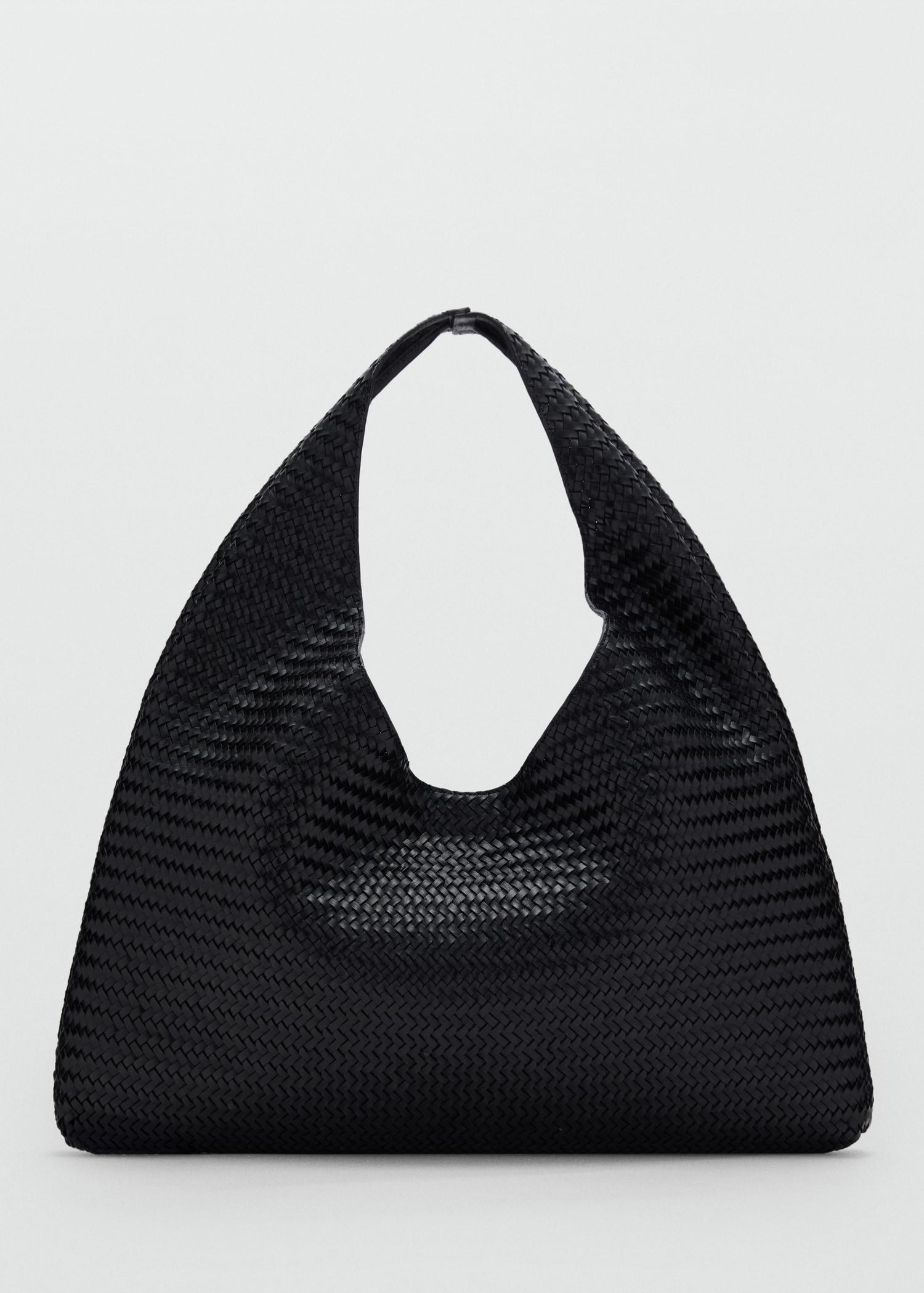 Large braided leather shoulder bag - Women | MANGO USA Product Image