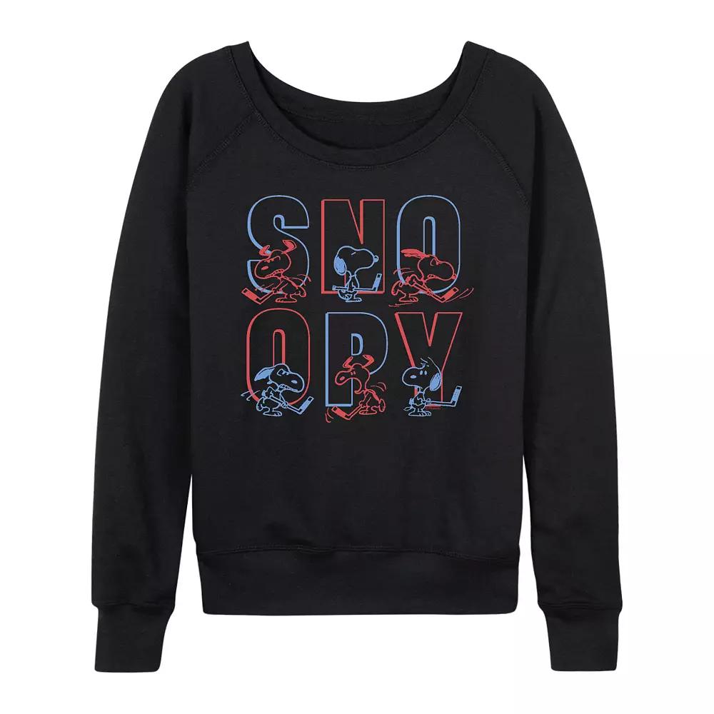 Women's Peanuts Snoopy Playing Hockey French Terry Long Sleeve Tee,  Product Image