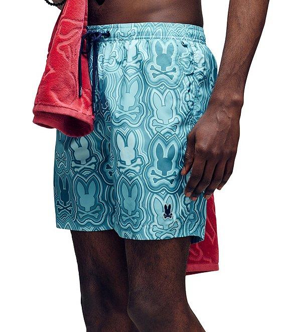 Psycho Bunny Chuck Allover Bunny Pattern 5 3/4#double; Inseam Swim Trunks Product Image