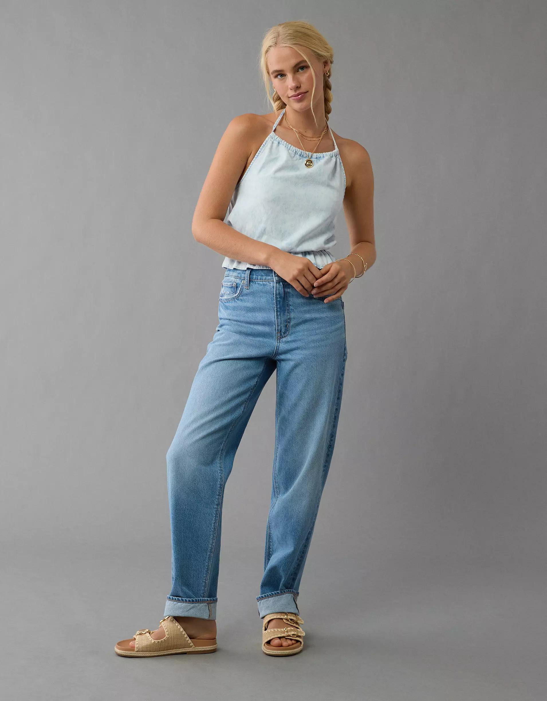 AE Denim High Neck Ruffle Halter Top Product Image