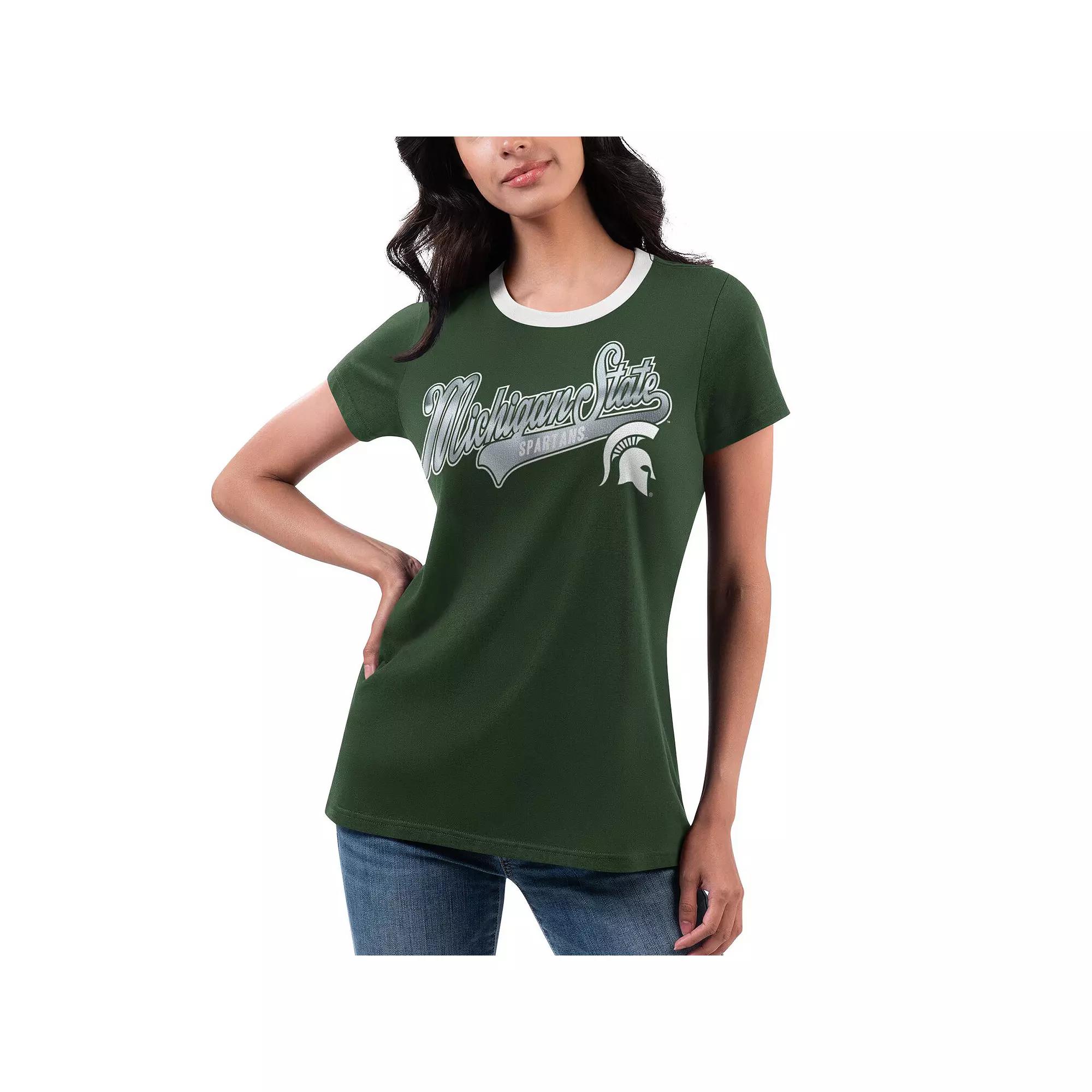 Women's G-III 4Her by Carl Banks Green Michigan State Spartans Recruit Ringer T-Shirt, Size: Small Product Image