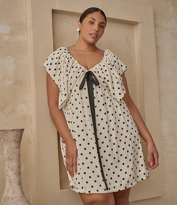 Sugarlips Plus Dover Dotted Sleeveless Satin Babydoll Dress Product Image
