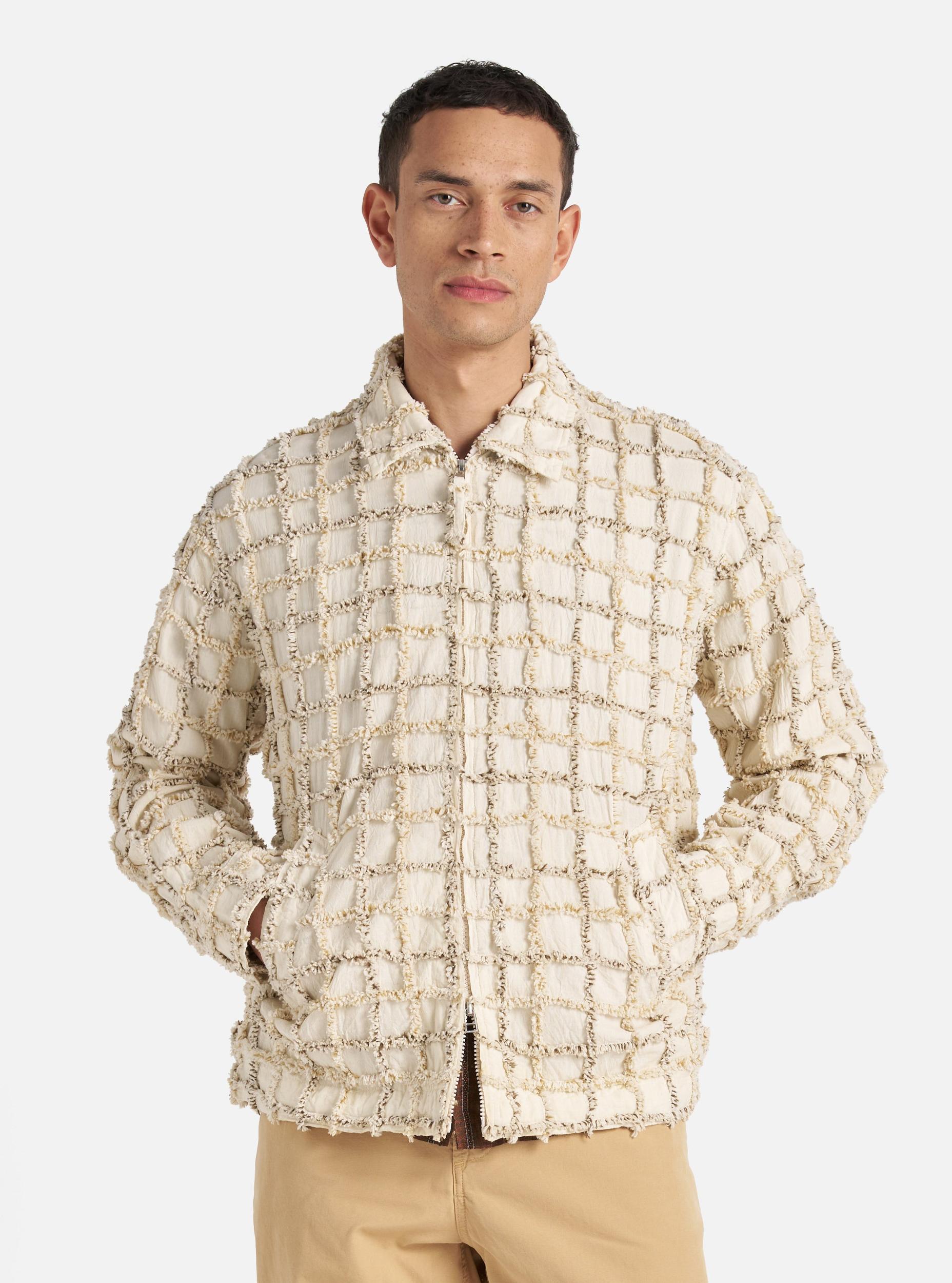 Universal Works Windcheater Jacket in Ecru 3D Check Product Image