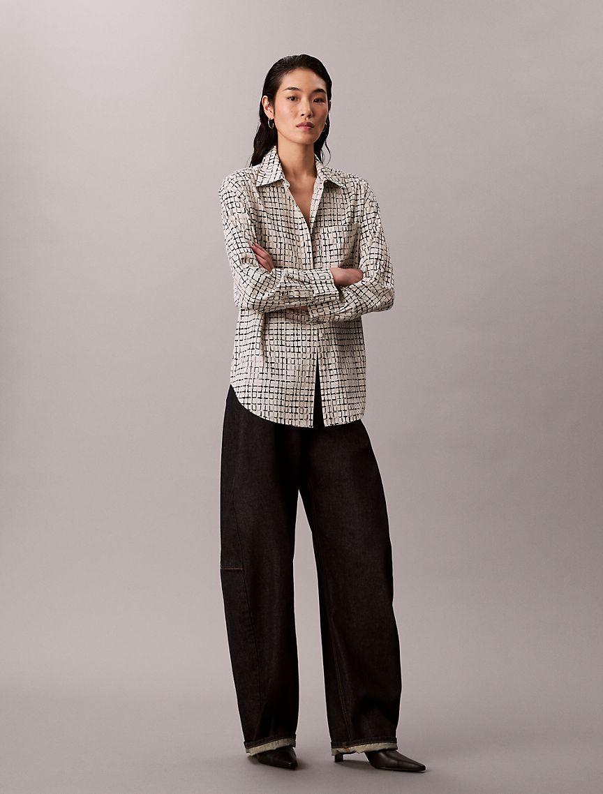 Printed Tencel Blend Roll Tab Shirt Product Image