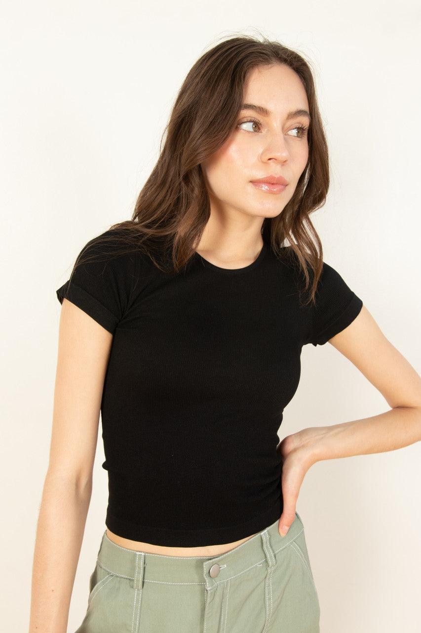 Black Seamless Crew Neck Shirt Product Image