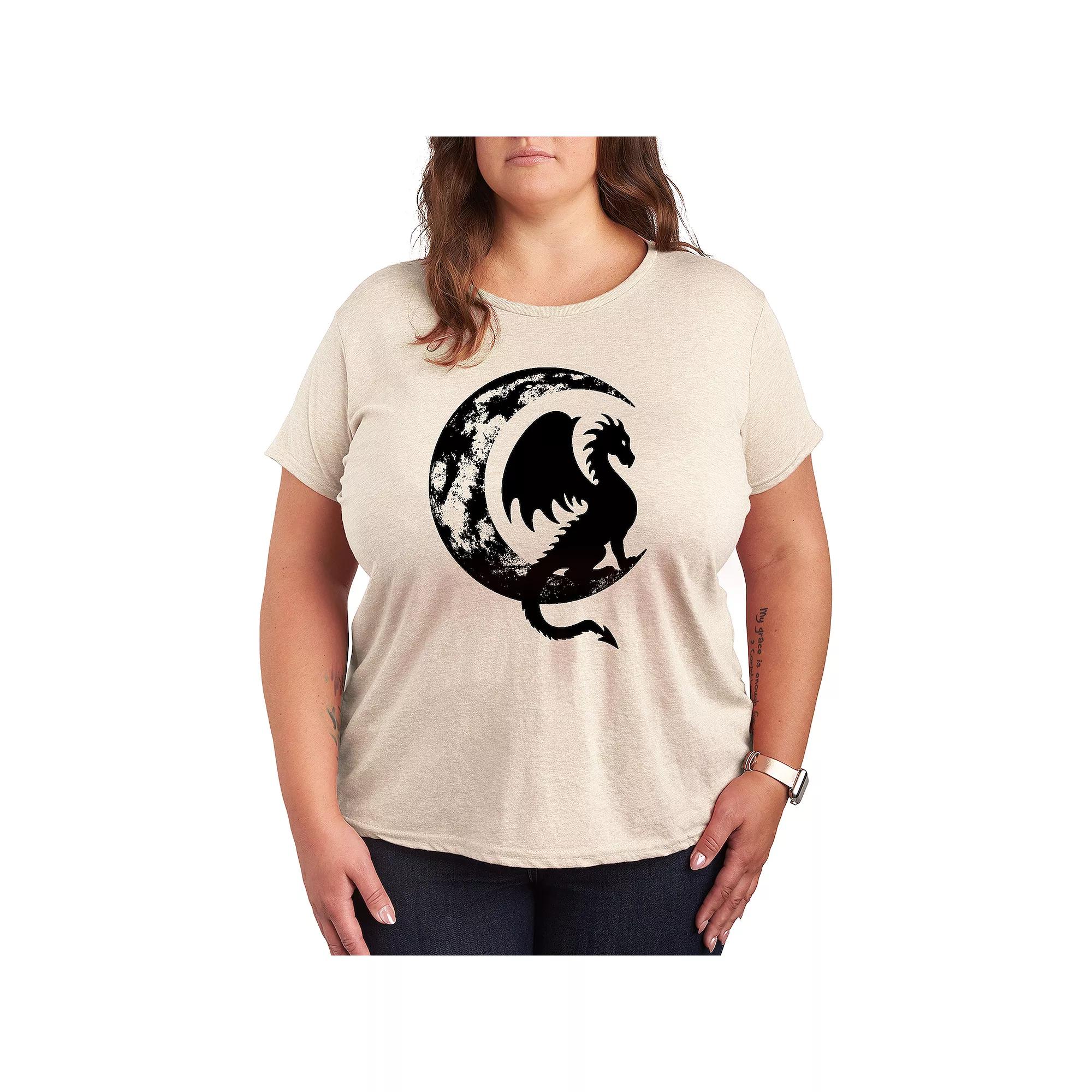 Plus Dragon Sitting On Crescent Moon Graphic Tee, Women's,  Product Image