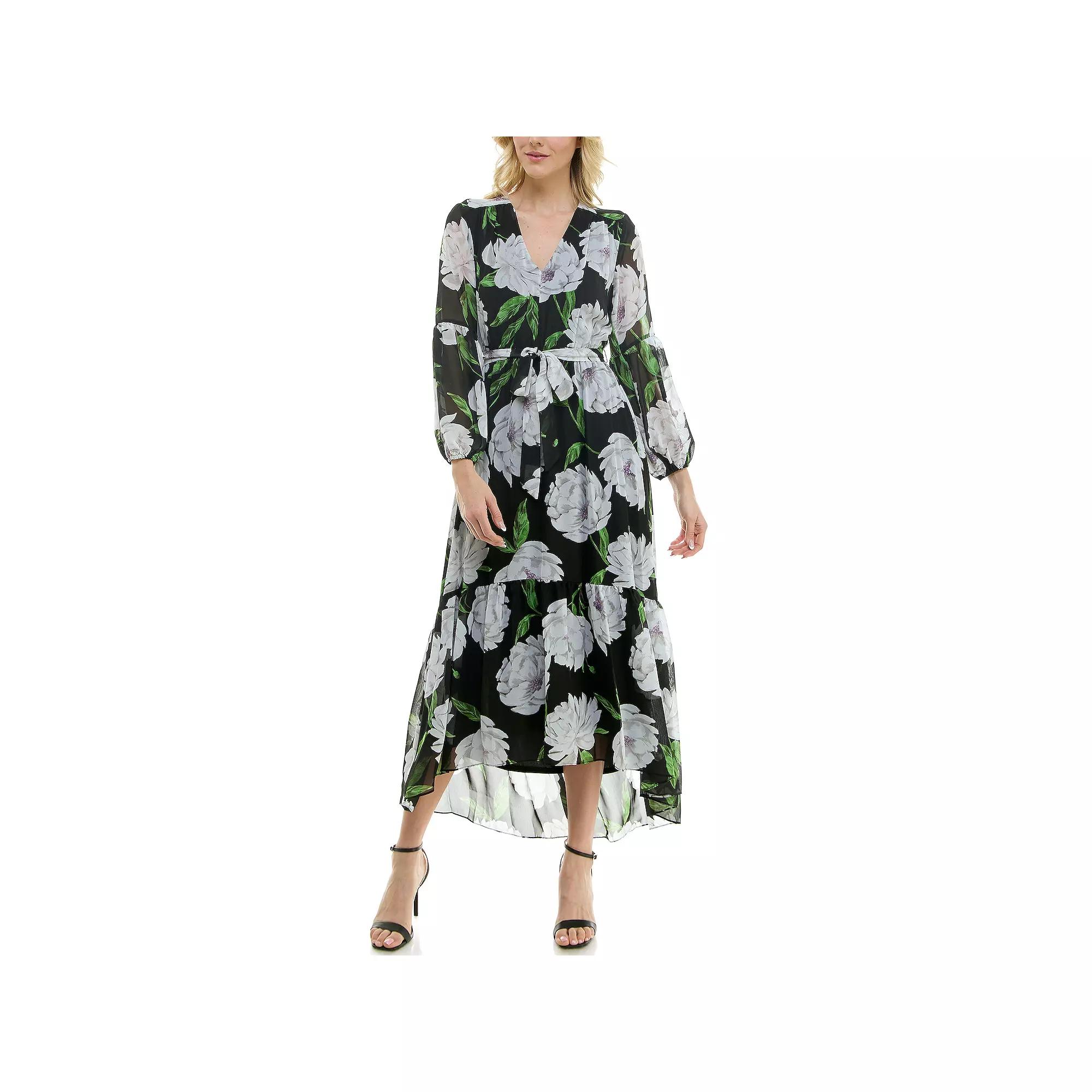 Women's Taylor Cambria Printed Dress, Size: 8, Black Lime Product Image