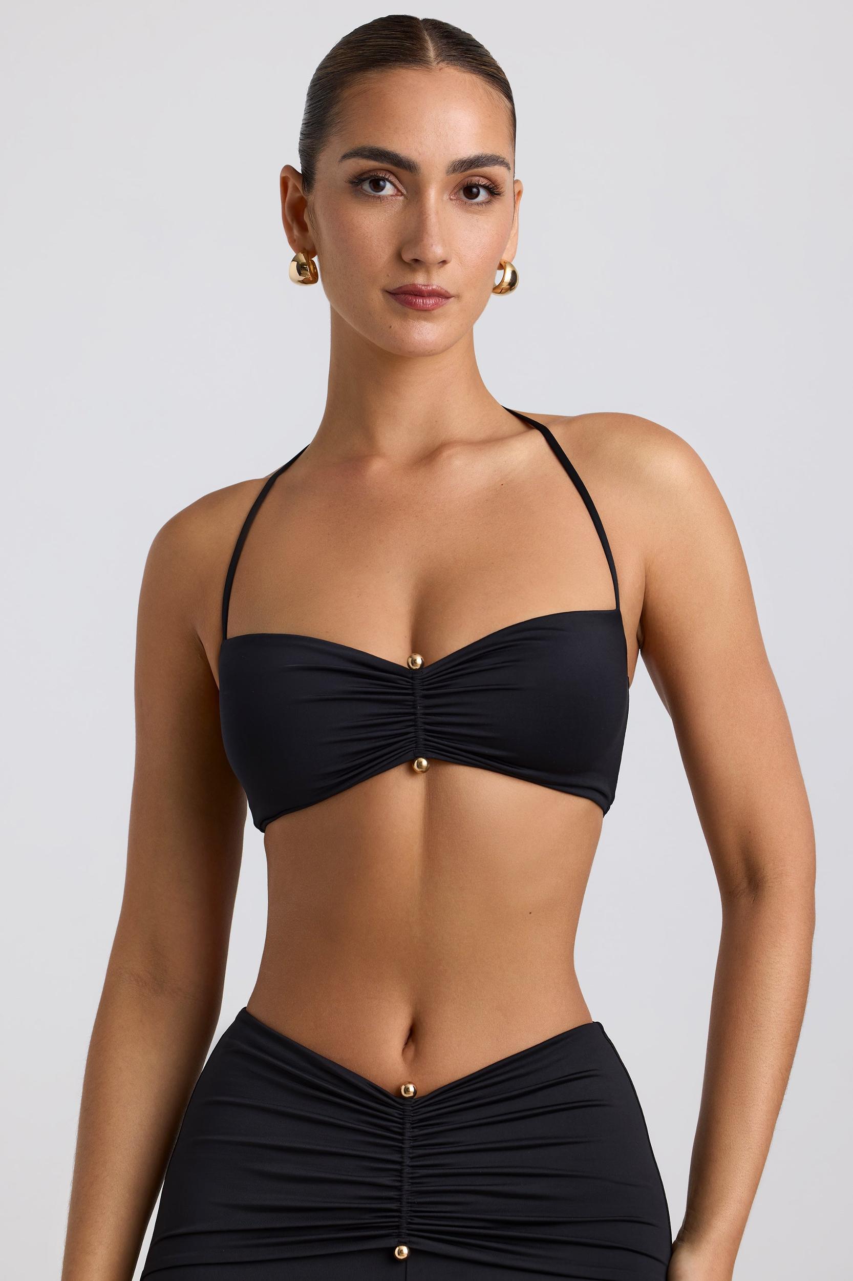 Slinky Jersey Hardware Detail Halterneck Bralette in Black Product Image