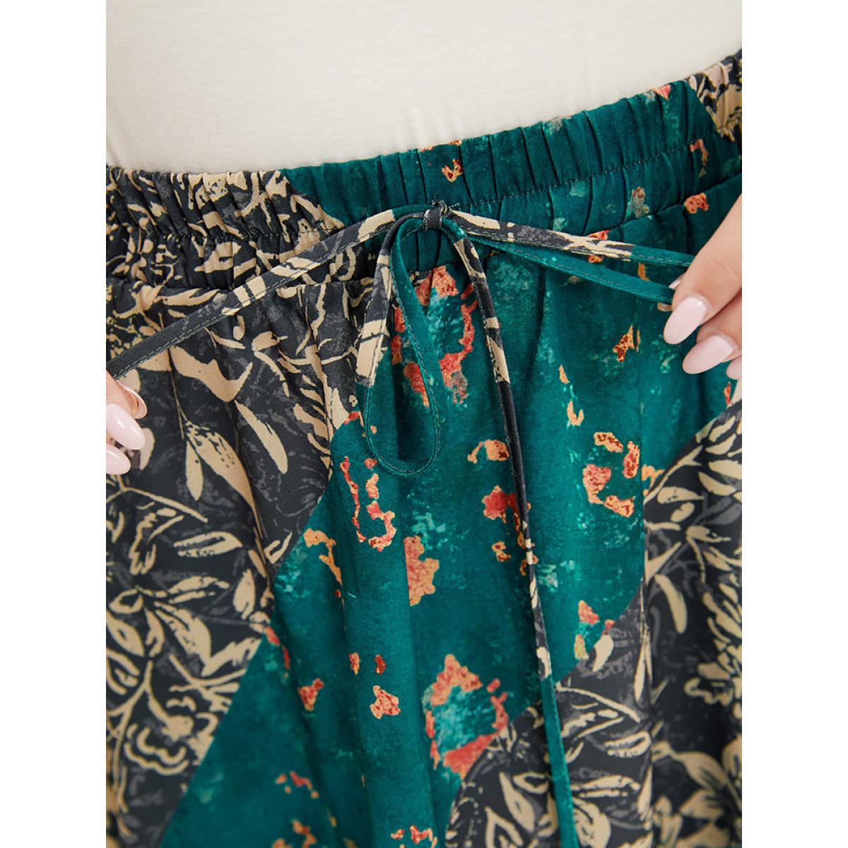 Plus Size Floral Contrast Pocket Knot Front Skirt Women Multicolor Elegant Contrast No stretch Pocket Dailywear Skirts BloomChic 12/L Product Image