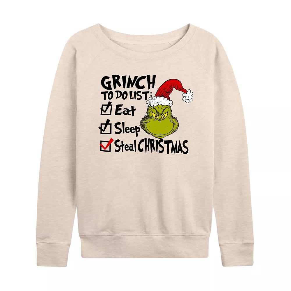 Women's Dr. Seuss The Grinch To Do List French Terry Long Sleeve Tee, Girl's,  Product Image