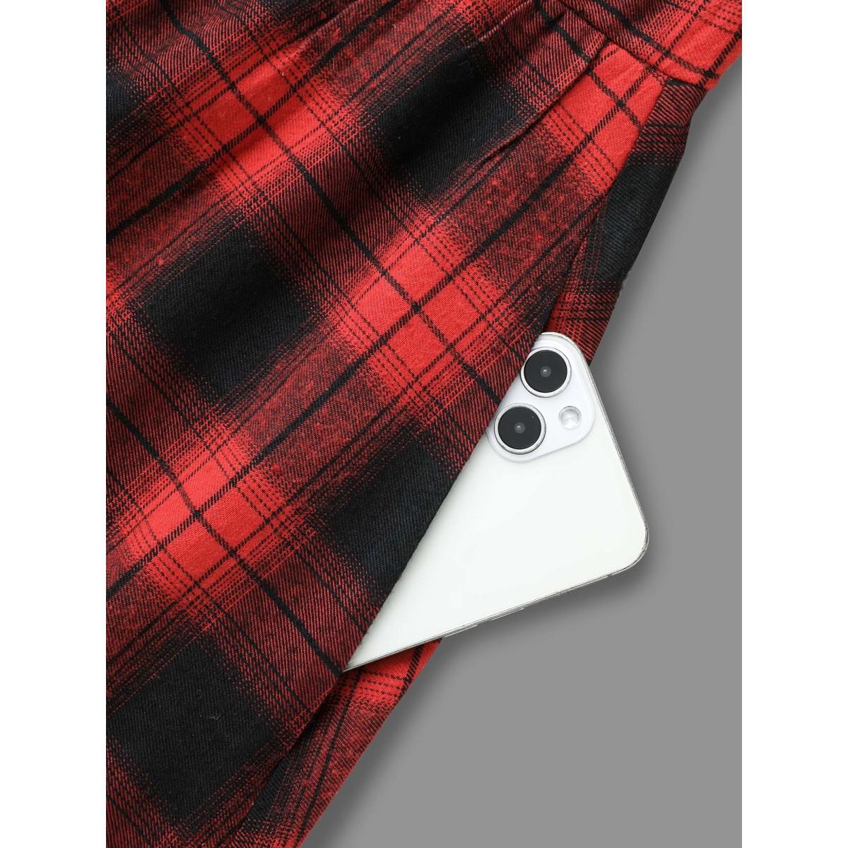 Plus Size Plaid Notched Collar Elastic Waist Midi Dress Burgundy Women Casual Non Party Curvy Bloomchic 12/L Product Image