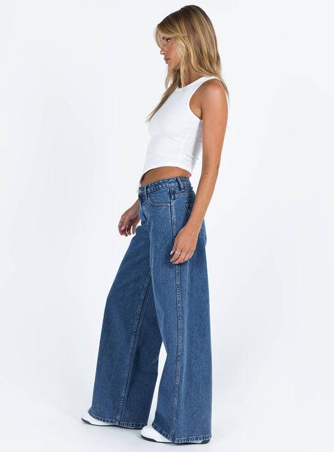 Ramos Low Rise Wide Leg Jeans Mid Blue Wash Product Image