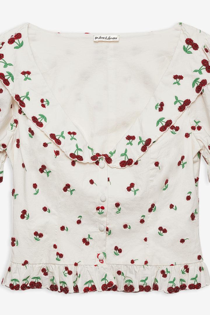 Beaded Cherries Top — White Product Image